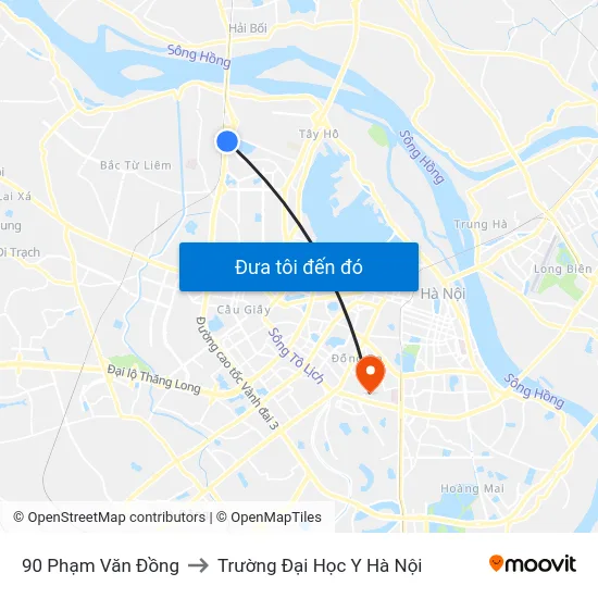 90 Phạm Văn Đồng to Trường Đại Học Y Hà Nội map