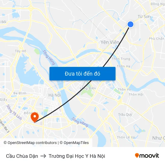 Cầu Chùa Dận to Trường Đại Học Y Hà Nội map