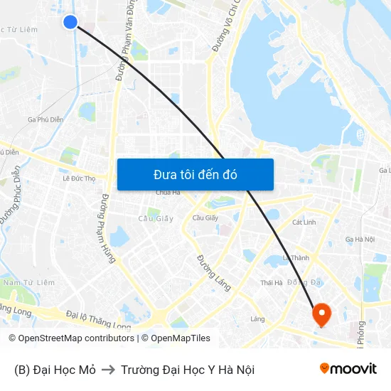 (B) Đại Học Mỏ to Trường Đại Học Y Hà Nội map