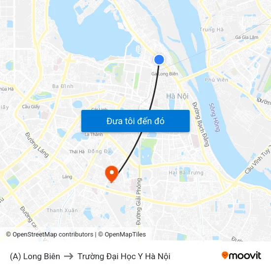 (A) Long Biên to Trường Đại Học Y Hà Nội map