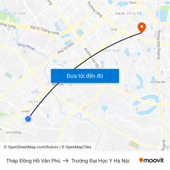 Tháp Đồng Hồ Văn Phú to Trường Đại Học Y Hà Nội map
