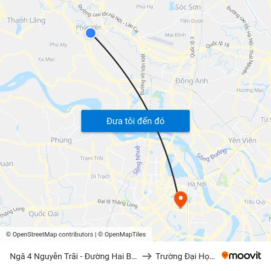 Ngã 4 Nguyễn Trãi - Đường Hai Bà Trưng - Phúc Yên to Trường Đại Học Y Hà Nội map