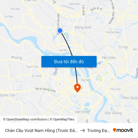 Chân Cầu Vượt Nam Hồng (Trước Đảo Tròn Phía Đông Anh 50m) - Đường 23b to Trường Đại Học Y Hà Nội map