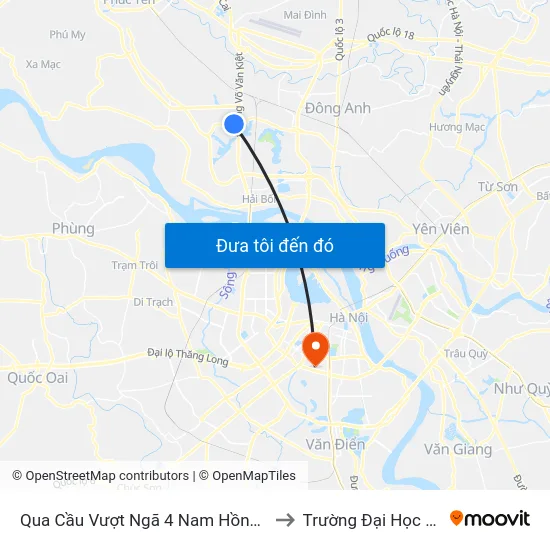 Qua Cầu Vượt Ngã 4 Nam Hồng 200m - Ql23 to Trường Đại Học Y Hà Nội map