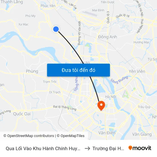 Qua Lối Vào Khu Hành Chính Huyện Mê Linh 100m - Ql23 to Trường Đại Học Y Hà Nội map