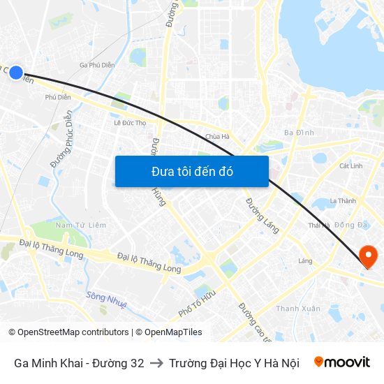 Ga Minh Khai - Đường 32 to Trường Đại Học Y Hà Nội map