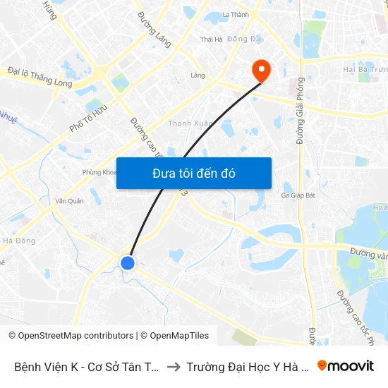 Bệnh Viện K - Cơ Sở Tân Triều to Trường Đại Học Y Hà Nội map