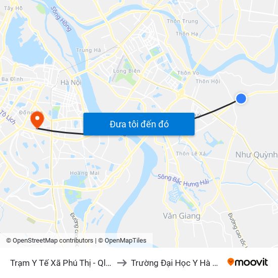 Trạm Y Tế Xã Phú Thị - Ql17 to Trường Đại Học Y Hà Nội map