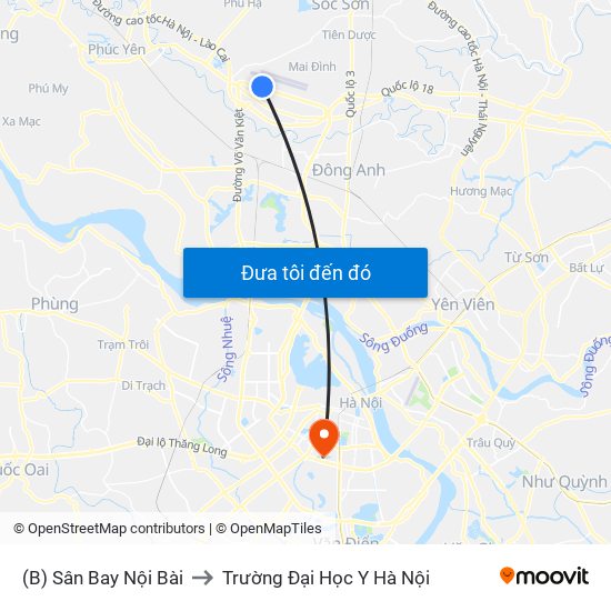 (B) Sân Bay Nội Bài to Trường Đại Học Y Hà Nội map