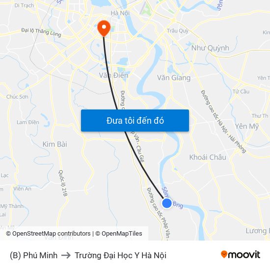 (B) Phú Minh to Trường Đại Học Y Hà Nội map