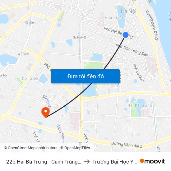 22b Hai Bà Trưng - Cạnh Tràng Tiền Plaza to Trường Đại Học Y Hà Nội map