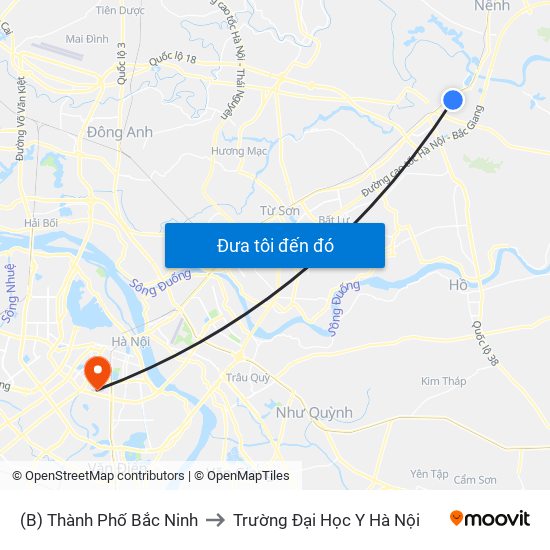 (B) Thành Phố Bắc Ninh to Trường Đại Học Y Hà Nội map