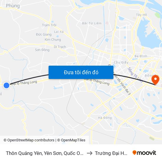 Thôn Quảng Yên, Yên Sơn, Quốc Oai - Đại Lộ Thăng Long to Trường Đại Học Y Hà Nội map