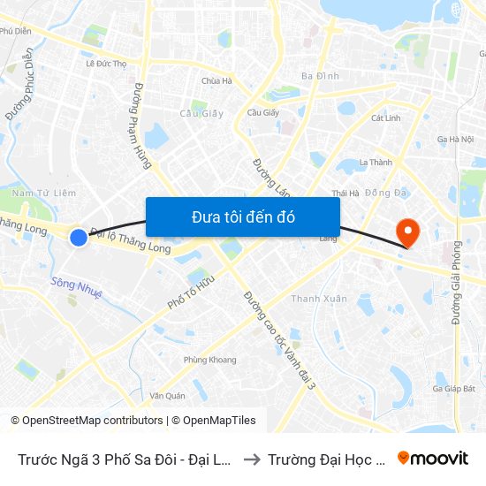 Trước Ngã 3 Phố Sa Đôi - Đại Lộ Thăng Long to Trường Đại Học Y Hà Nội map