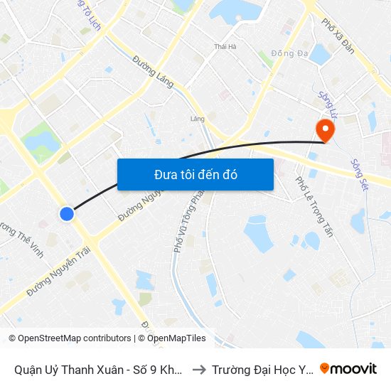 Quận Uỷ Thanh Xuân - Số 9 Khuất Duy Tiến to Trường Đại Học Y Hà Nội map