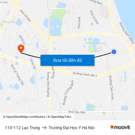 110-112 Lạc Trung to Trường Đại Học Y Hà Nội map