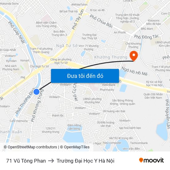 71 Vũ Tông Phan to Trường Đại Học Y Hà Nội map