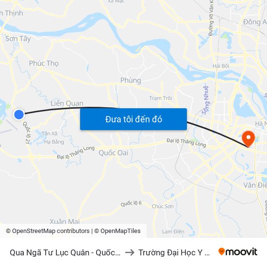 Qua Ngã Tư Lục Quân - Quốc Lộ 21a to Trường Đại Học Y Hà Nội map