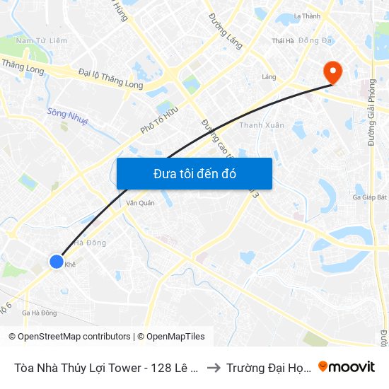 Tòa Nhà Thủy Lợi Tower - 128 Lê Trọng Tấn (Hà Đông) to Trường Đại Học Y Hà Nội map