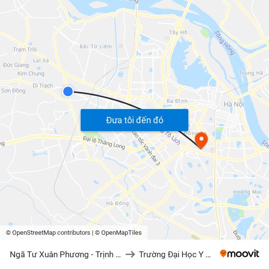Ngã Tư Xuân Phương - Trịnh Văn Bô to Trường Đại Học Y Hà Nội map