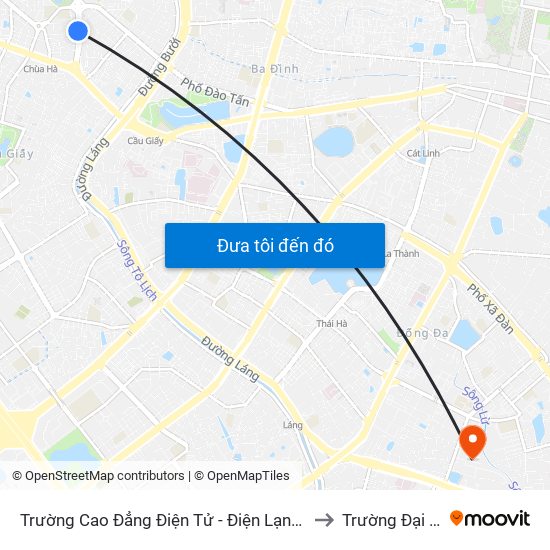 Trường Cao Đẳng Điện Tử - Điện Lạnh Hà Nội - Số 10 Nguyễn Văn Huyên to Trường Đại Học Y Hà Nội map