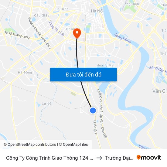 Công Ty Công Trình Giao Thông 124 (Km 12 + 500 Quốc Lộ 1a) - Ngọc Hồi to Trường Đại Học Y Hà Nội map