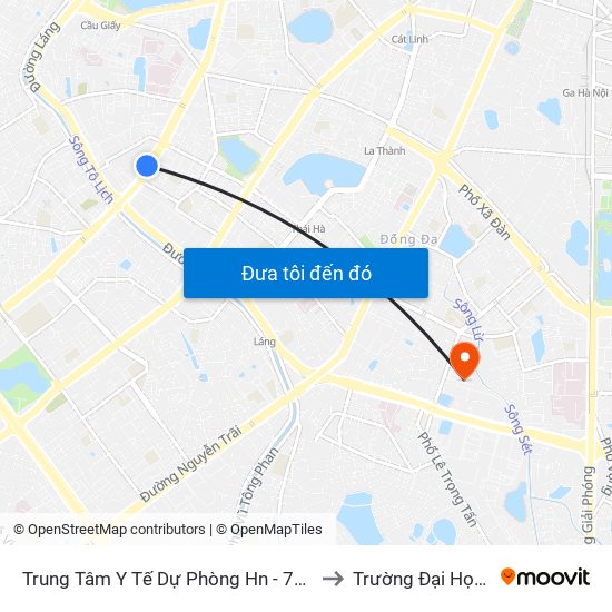 Trung Tâm Y Tế Dự Phòng Hn - 70 Nguyễn Chí Thanh to Trường Đại Học Y Hà Nội map
