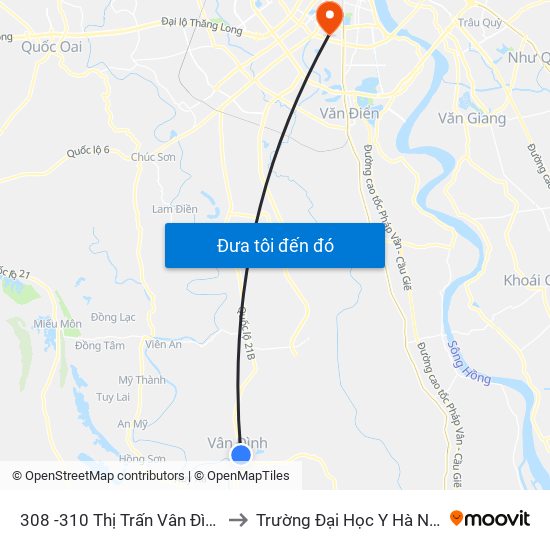 308 -310 Thị Trấn Vân Đình to Trường Đại Học Y Hà Nội map