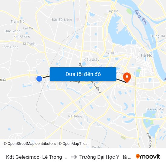 Kđt Geleximco- Lê Trọng Tấn to Trường Đại Học Y Hà Nội map
