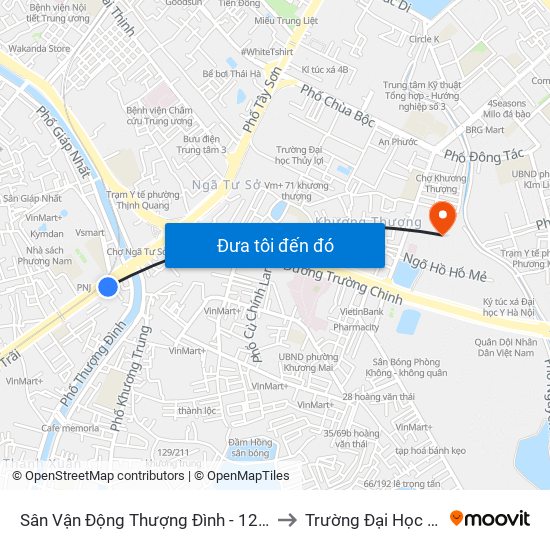 Sân Vận Động Thượng Đình - 129 Nguyễn Trãi to Trường Đại Học Y Hà Nội map