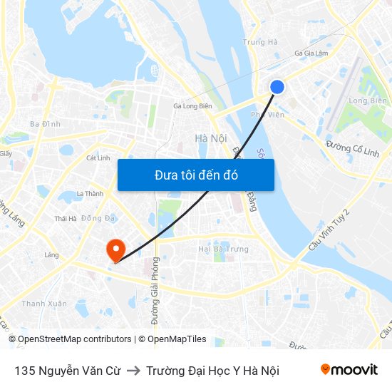 135 Nguyễn Văn Cừ to Trường Đại Học Y Hà Nội map