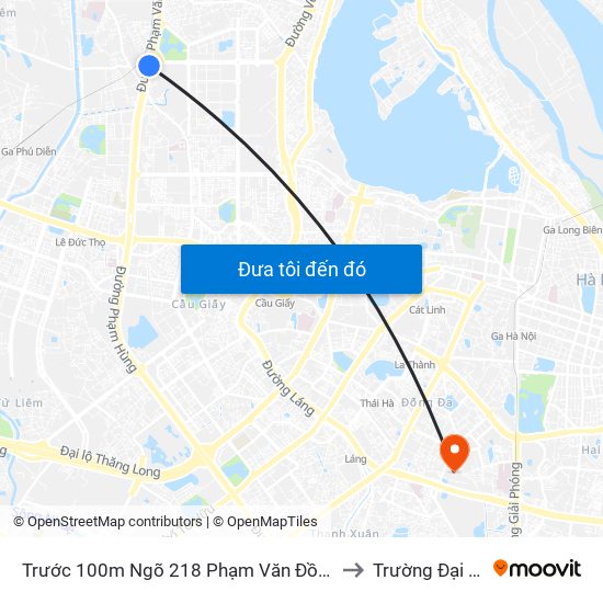 Trước 100m Ngõ 218 Phạm Văn Đồng (Đối Diện Công Viên Hòa Bình) to Trường Đại Học Y Hà Nội map