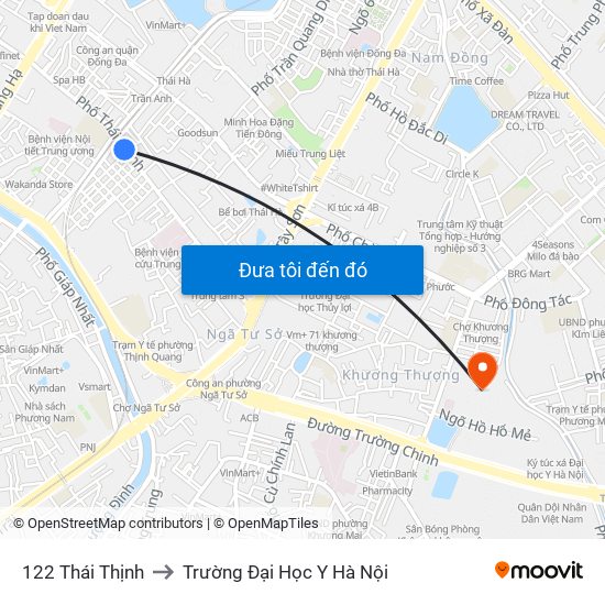 122 Thái Thịnh to Trường Đại Học Y Hà Nội map