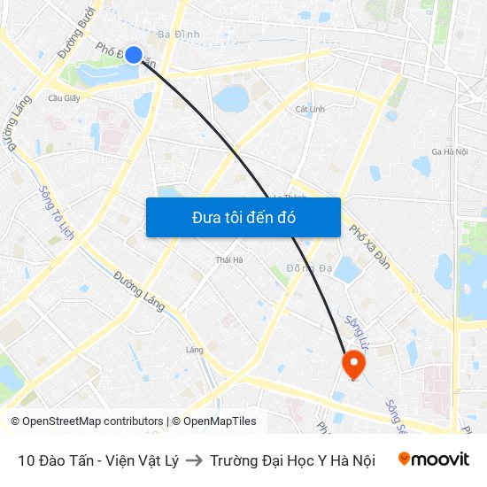 10 Đào Tấn - Viện Vật Lý to Trường Đại Học Y Hà Nội map