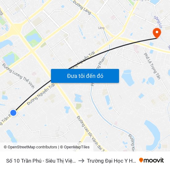 Số 10 Trần Phú - Siêu Thị Việt Long to Trường Đại Học Y Hà Nội map