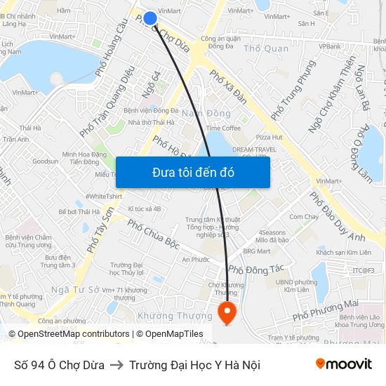 Số 94 Ô Chợ Dừa to Trường Đại Học Y Hà Nội map