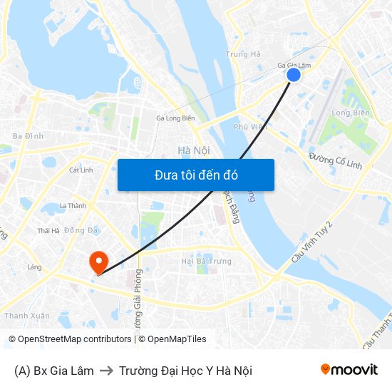 (A) Bx Gia Lâm to Trường Đại Học Y Hà Nội map