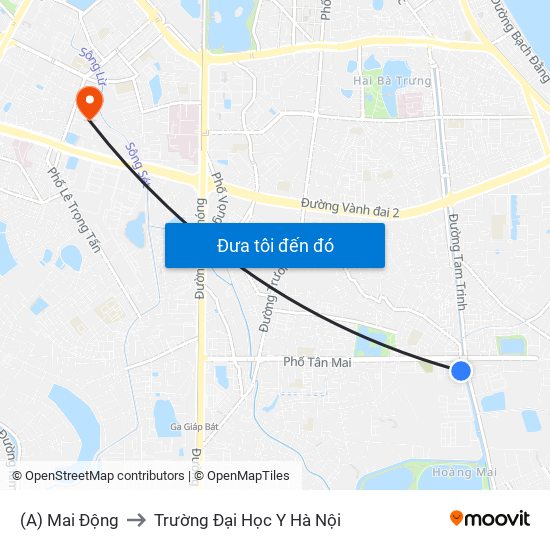 (A) Mai Động to Trường Đại Học Y Hà Nội map