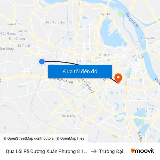 Qua Lối Rẽ Đường Xuân Phương 8 15m (Đường Nội Bộ Kđt Vân Canh) to Trường Đại Học Y Hà Nội map