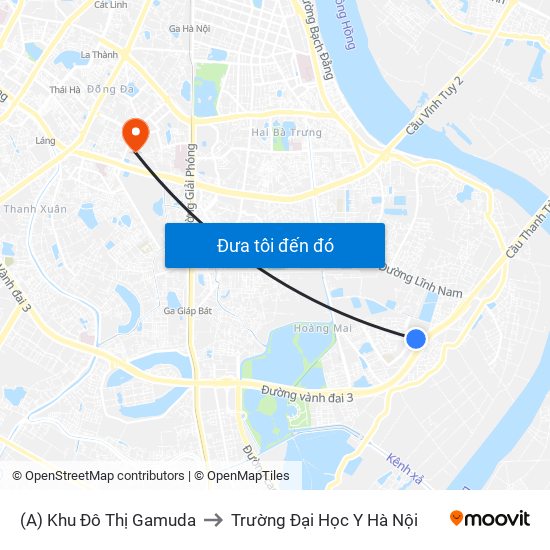 (A) Khu Đô Thị Gamuda to Trường Đại Học Y Hà Nội map