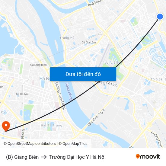 (B) Giang Biên to Trường Đại Học Y Hà Nội map
