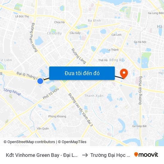 Kđt Vinhome Green Bay - Đại Lộ Thăng Long to Trường Đại Học Y Hà Nội map