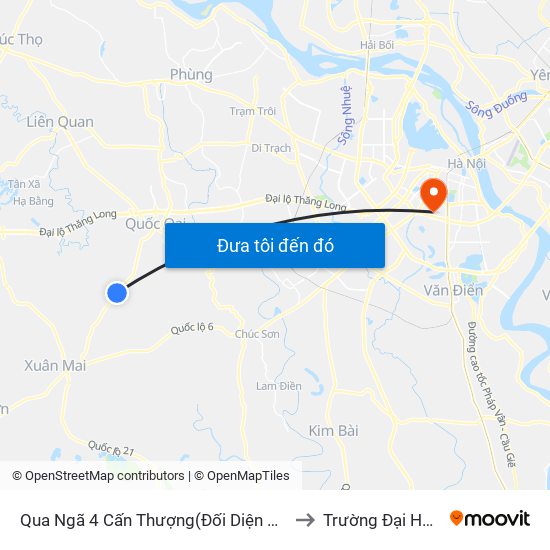 Qua Ngã 4 Cấn Thượng(Đối Diện Cổng Làng Phú Cường) to Trường Đại Học Y Hà Nội map