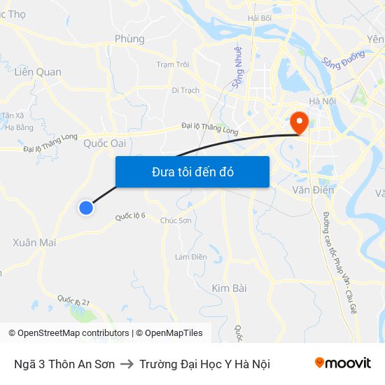 Ngã 3 Thôn An Sơn to Trường Đại Học Y Hà Nội map