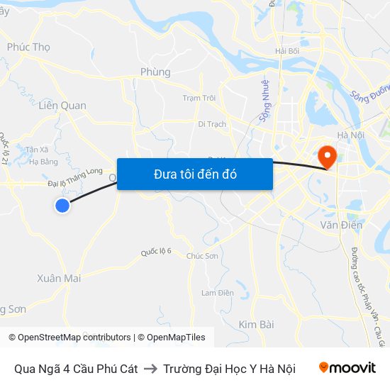 Qua Ngã 4 Cầu Phú Cát to Trường Đại Học Y Hà Nội map