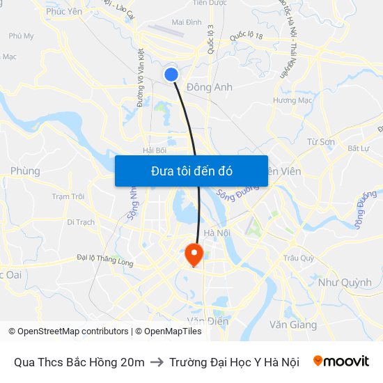 Qua Thcs Bắc Hồng 20m to Trường Đại Học Y Hà Nội map