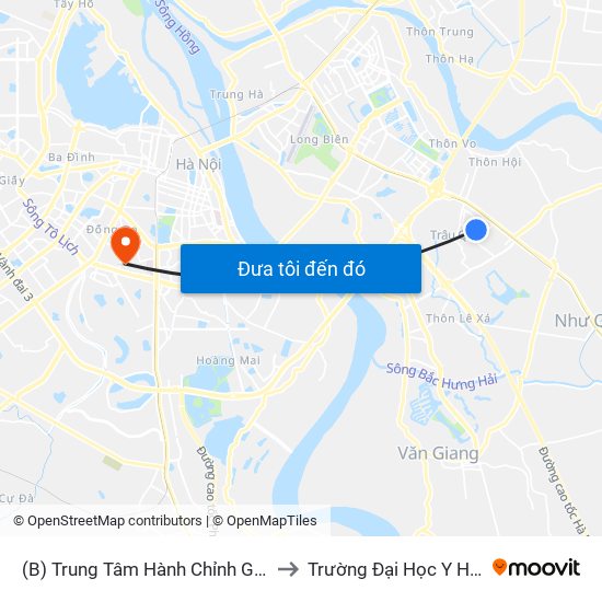 (B) Trung Tâm Hành Chỉnh Gia Lâm to Trường Đại Học Y Hà Nội map