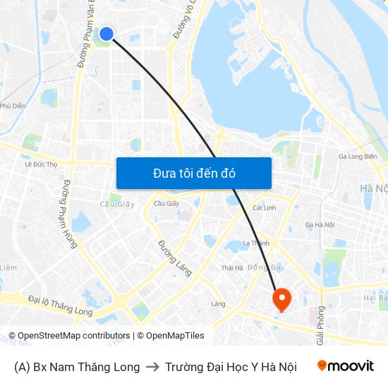 (A) Bx Nam Thăng Long to Trường Đại Học Y Hà Nội map