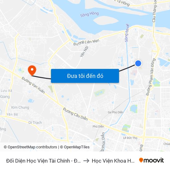 Đối Diện Học Viện Tài Chính - Đường Đức Thắng to Học Viện Khoa Học Quân Sự map