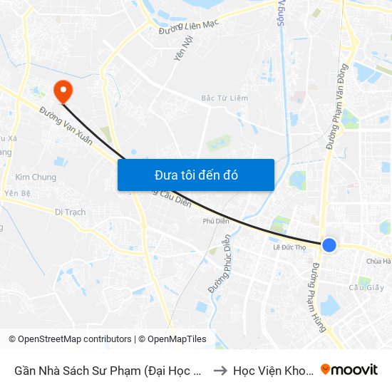 Gần Nhà Sách Sư Phạm (Đại Học Sư Phạm Hà Nội) - 136 Xuân Thủy to Học Viện Khoa Học Quân Sự map